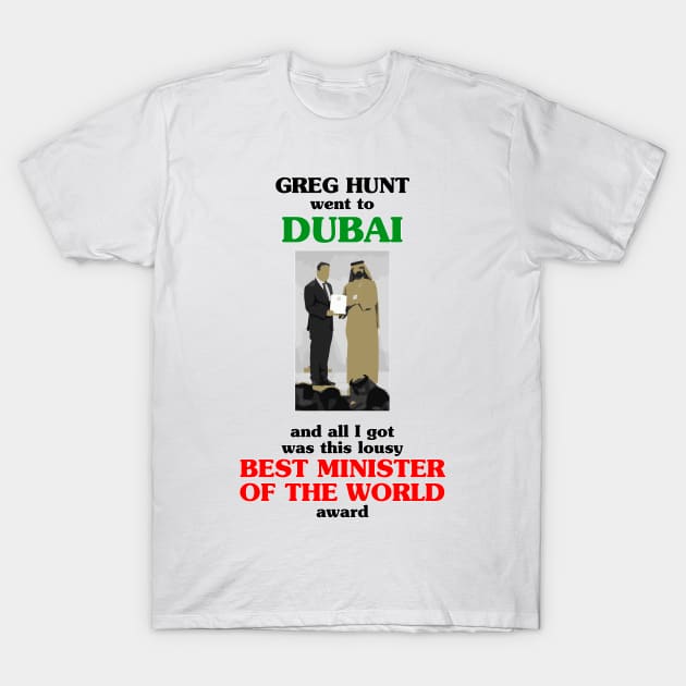 Greg Hunt went to Dubai and all I got was this lousy Best Minister of the World award T-Shirt by suranyami